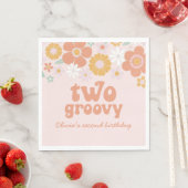 Twee Groovy Retro Floral tweede verjaardag Napkins Servet (Insitu)