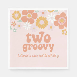 Twee Groovy Retro Floral tweede verjaardag Napkins Servet