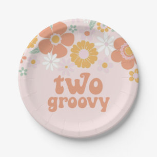 Twee groovy Retro Floral verjaardagspapier Borden Papieren Bordje