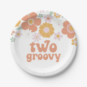Twee groovy Retro Floral verjaardagspapier Borden Papieren Bordje