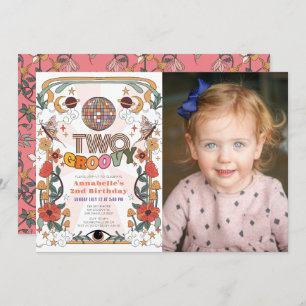 Twee Groovy Retro Girl Foto 2e verjaardag Kaart
