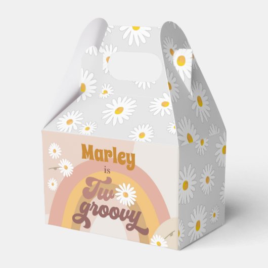 Twee Groovy Retro Hippie Daisy Girl Birthday Favor Bedankdoosjes (Voorkant Zijde)