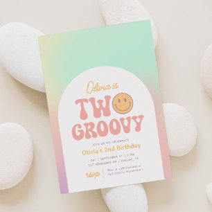 Twee Groovy Retro Iridescent 2e Verjaardag Kaart