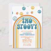 Twee Groovy Retro Jongen 2e Verjaardagsuitnodiging Kaart (Voorkant)
