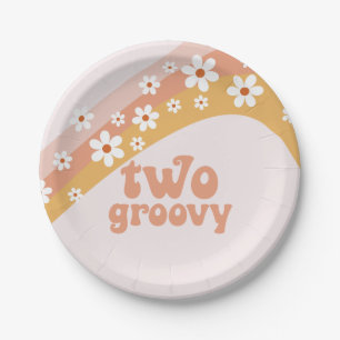 Twee Groovy Retro Madeliefje Boho Regenboog Papier Papieren Bordje