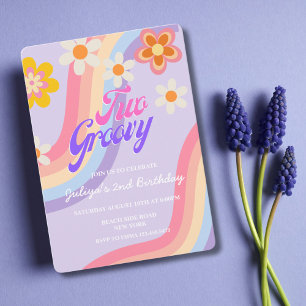 Twee Groovy Retro Rainbow 2e verjaardag Kaart