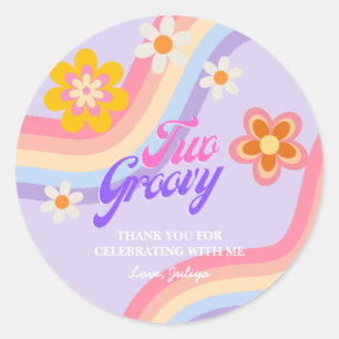 Twee groovy Retro Rainbow 2e verjaardag Ronde Sticker