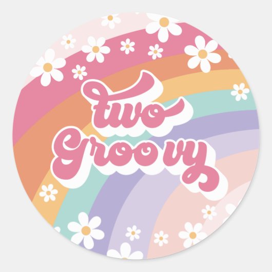 Twee Groovy Retro Rainbow 2e verjaardag Ronde Sticker (Voorkant)