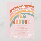 Twee Groovy Retro Rainbow daisy Birthday Uitnodigi Kaart (Voorkant / Achterkant)