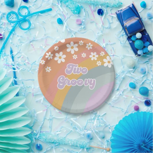 Twee Groovy Retro Rainbow Papieren Bordje (Feest)