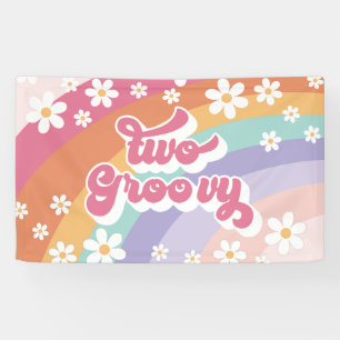 Twee Groovy Retro Regenboog 2de Verjaardag Spandoek