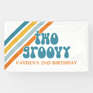 TWEE Groovy Retro Strepen Jongens verjaardag Banne Spandoek