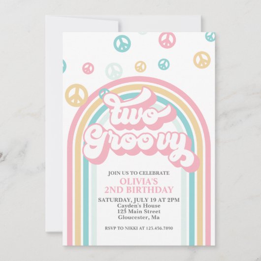 Twee Groovy Retro Summer Rainbow-uitnodiging Kaart (Voorkant)