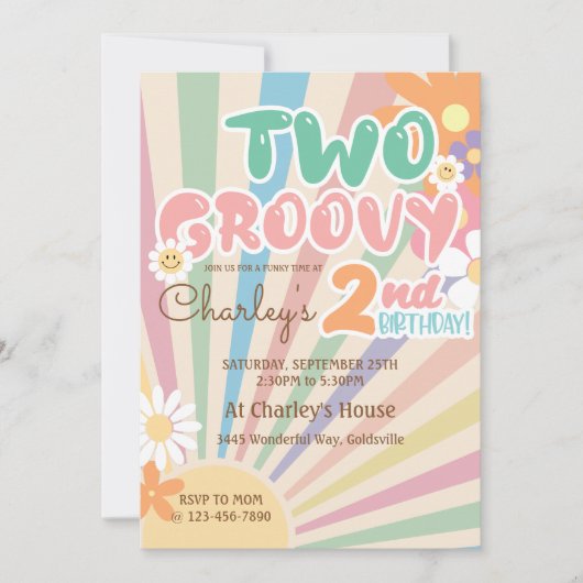 Twee Groovy Retro Sunshine Daisy Boho 2e Verjaarda Kaart (Voorkant)