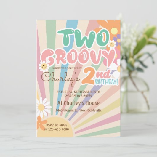 Twee Groovy Retro Sunshine Daisy Boho 2e Verjaarda Kaart (Staand voorkant)