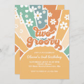 Twee Groovy Retro Sunshine Rainbow Daisy Uitnodigi Kaart (Voorkant / Achterkant)