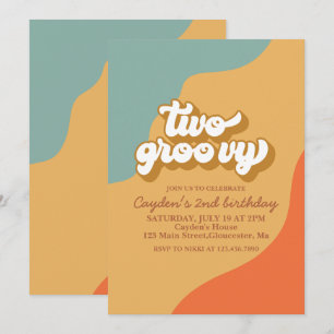 Twee Groovy Retro Swirl 2e verjaardag uitnodiging