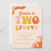 Twee Groovy Retro Tweede Verjaardagsuitnodiging Kaart (Voorkant)