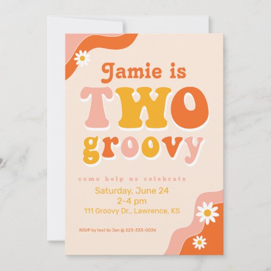 Twee Groovy Retro Tweede Verjaardagsuitnodiging Kaart (Voorkant)