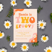 Twee Groovy Retro Tweede Verjaardagsuitnodiging Kaart