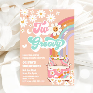 Twee Groovy Retro Verjaardagsuitnodigingen Kaart