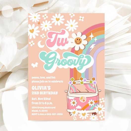 Twee Groovy Retro Verjaardagsuitnodigingen Kaart