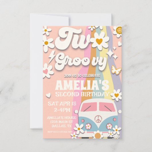 Twee Groovy Second Birthday Invitation Kaart (Voorkant)