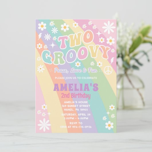 Twee groovy verjaardag uitnodiging (Staand voorkant)