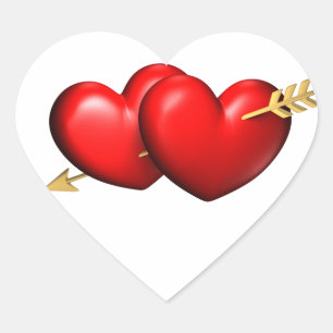 Twee grote en mollige harten met een gouden pijl hart sticker