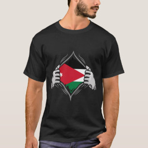 Twee handen die de vlag van Jordanië aan het licht T-shirt