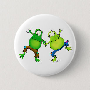 Twee Happy Jumping Frog Buddies Ronde Button 5,7 Cm
