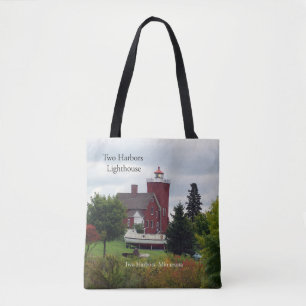 Twee Harbors Lighthouse & boot over de hele canvas Draagtas