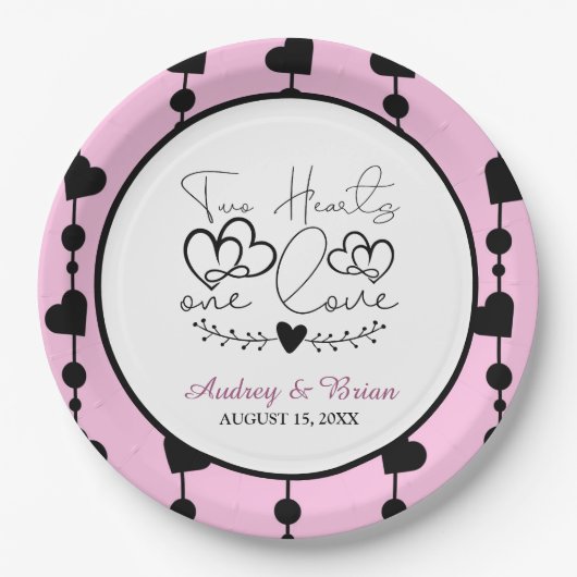 Twee hart één liefde papieren bordje (Voorkant)