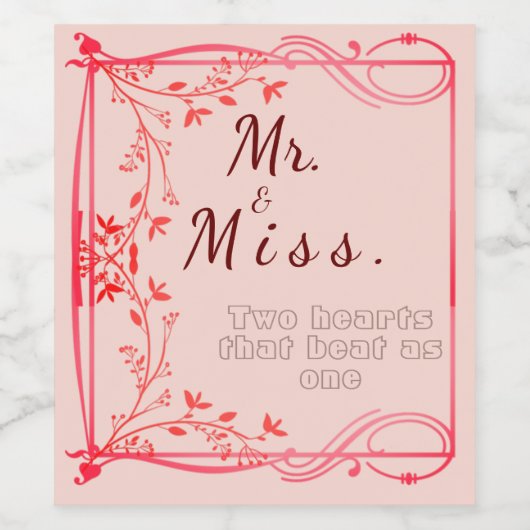 Twee hart wijn etiket (Enkel label)