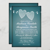 Twee harten  blauwe bruiloft uitnodigingen (Voorkant / Achterkant)