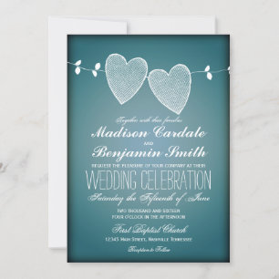Twee harten  blauwe bruiloft uitnodigingen