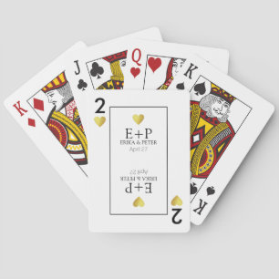 Twee harten bruiloft gunsten Monogram Wit Pokerkaarten