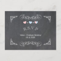 Twee harten Chalkboard Wedding RSVP