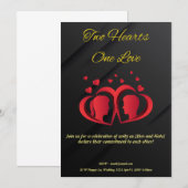 Twee harten één liefdesuitnodiging kaart (Voorkant / Achterkant)
