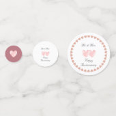 Twee harten gelukkig Jubileum op Roos Gold & White Confetti (Voorkanten)