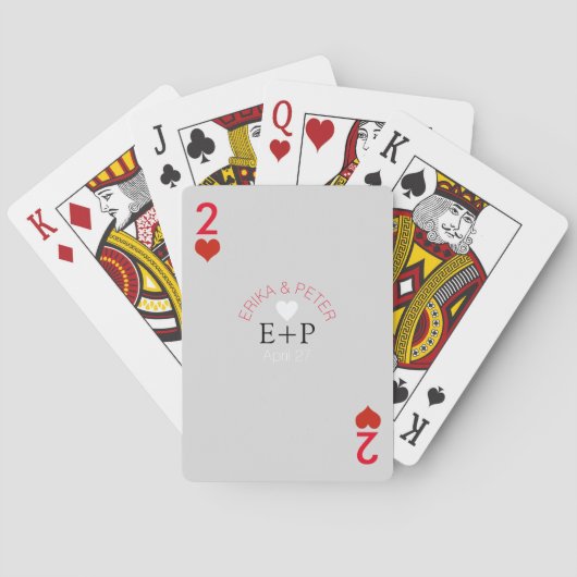 Twee harten houden van bruiloft monogram speelkaarten (Achterkant)