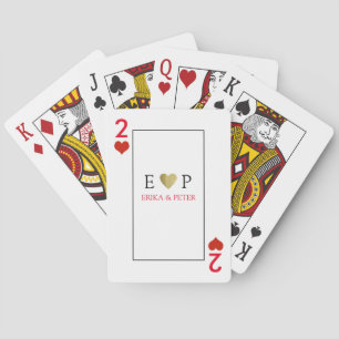 Twee harten houden van bruiloft monogram wit pokerkaarten