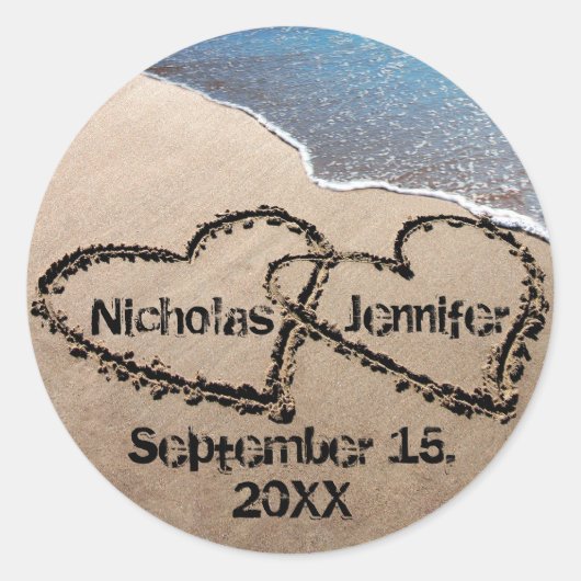 Twee harten in de zand afdichtingen Stickers (Voorkant)