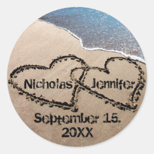 Twee harten in de zand afdichtingen Stickers