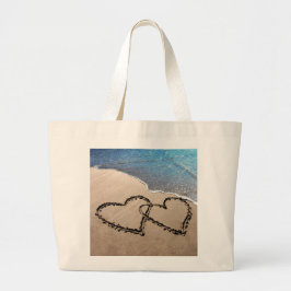 Twee harten in de zand grote tote bag