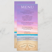 Twee harten in het Paarse roze menu Beach Wedding  (Voorkant / Achterkant)