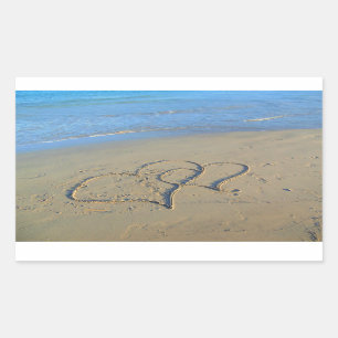 Twee harten in het strand rechthoekige sticker
