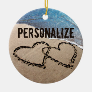 Twee harten in het zand Ornament