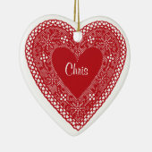 Twee harten kant keramisch ornament (Rechts)