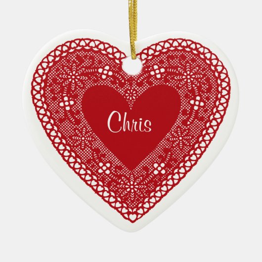 Twee harten kant keramisch ornament (Voorkant)